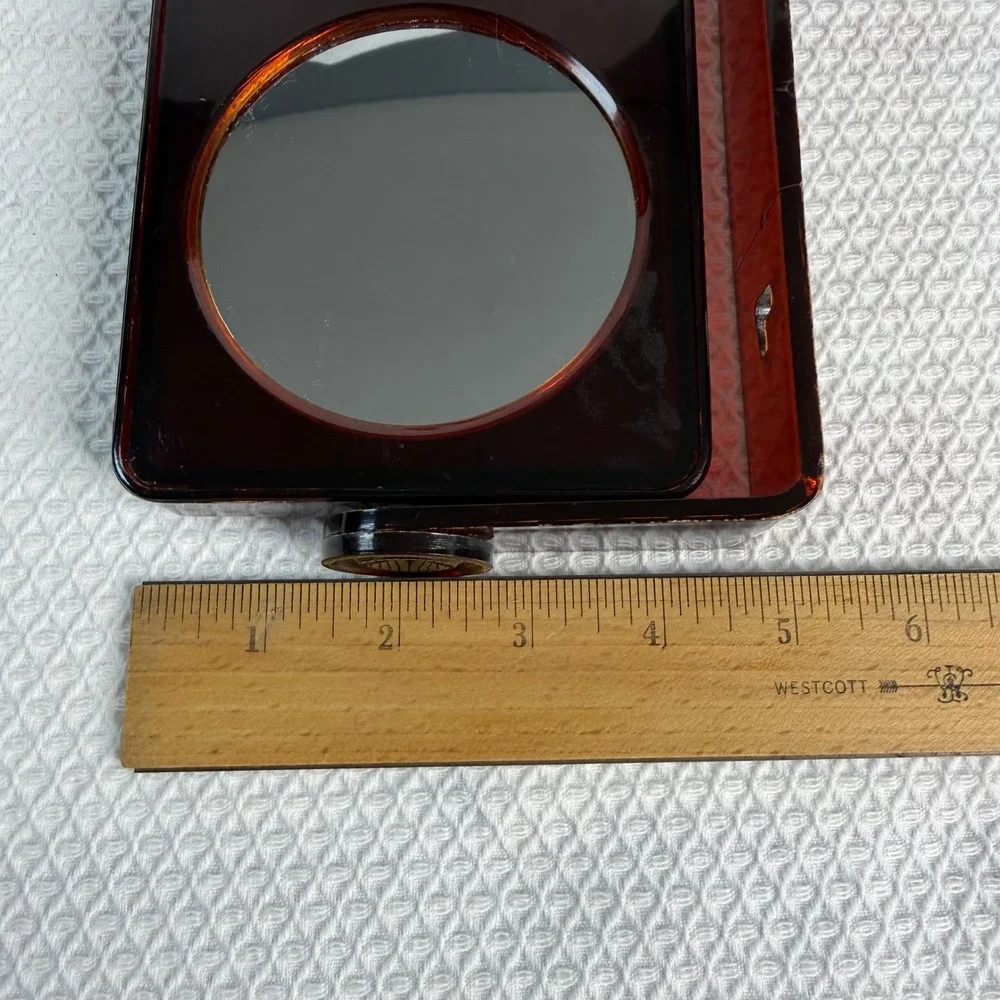 Vintage Amber Lucite Dual Sided Tilting Vanity Mirror Hong Kong NO 339 MCM